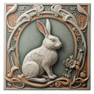 Rabbit - Art Nouveau Ceramic Tile