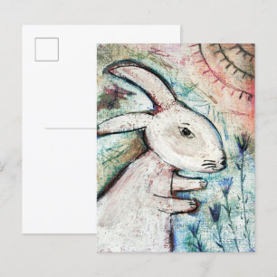 Rabbit art primitive postcard