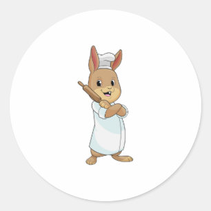 Rabbit as Baker with Rolling pin Classic Round Sticker