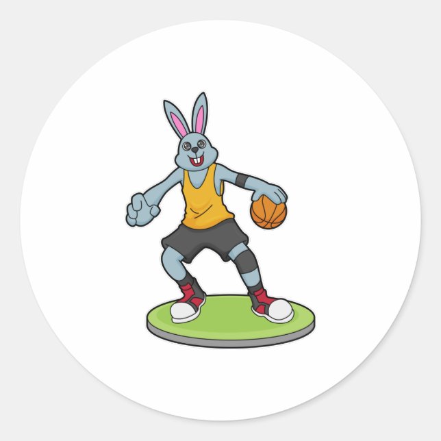 Rabbit as Basketball player with Basketball Classic Round Sticker (Front)