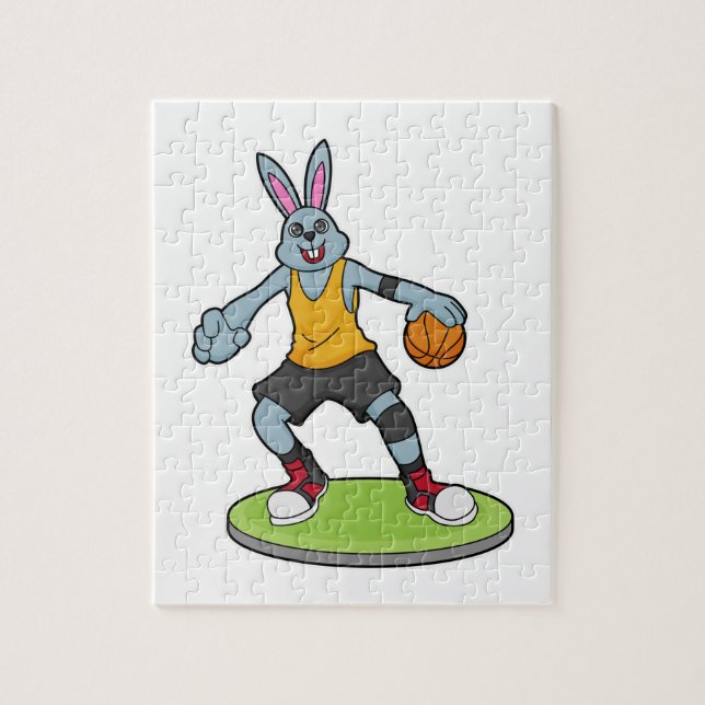 Rabbit as Basketball player with Basketball Jigsaw Puzzle (Vertical)