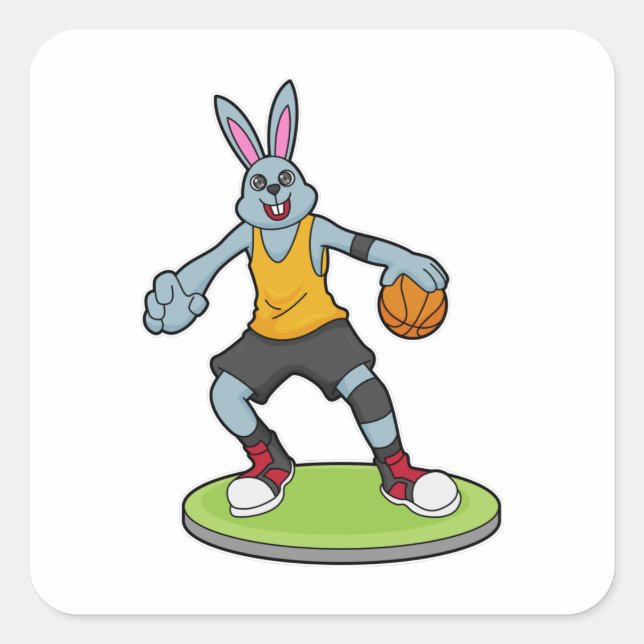 Rabbit as Basketball player with Basketball Square Sticker (Front)