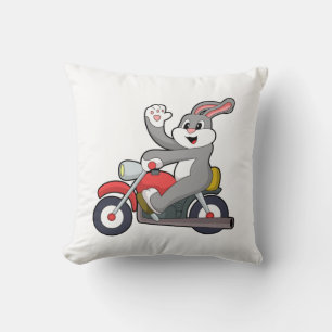 Rabbit as Biker with Motorcycle.PNG Cushion