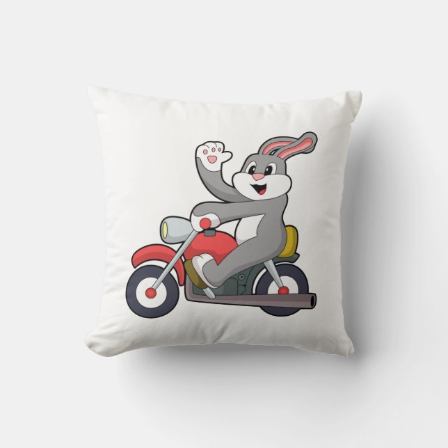 Rabbit as Biker with Motorcycle.PNG Cushion (Front)