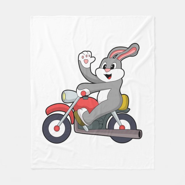 Rabbit as Biker with Motorcycle.PNG Fleece Blanket (Front)
