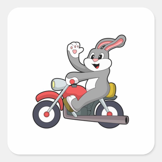 Rabbit as Biker with Motorcycle.PNG Square Sticker (Front)