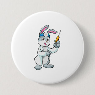 Rabbit as Doctor at Vaccination with Syringe 7.5 Cm Round Badge