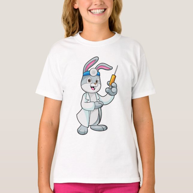 Rabbit as Doctor at Vaccination with Syringe T-Shirt (Front)