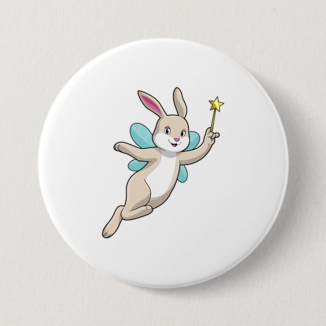 Rabbit as Fairy with Magic wand 7.5 Cm Round Badge (Front)