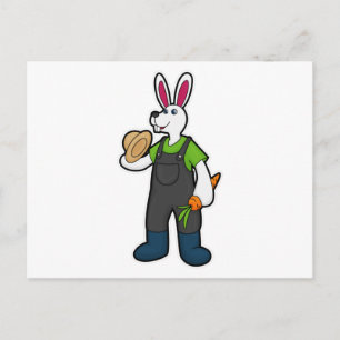 Rabbit as Farmer with Carrot & Hat Postcard