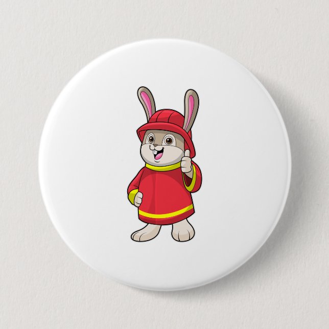 Rabbit as Firefighter with Helmet 7.5 Cm Round Badge (Front)
