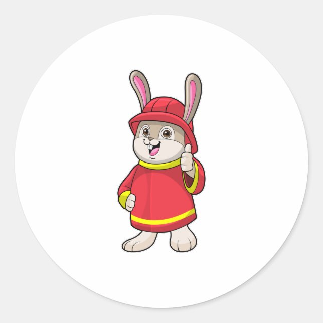 Rabbit as Firefighter with Helmet Classic Round Sticker (Front)