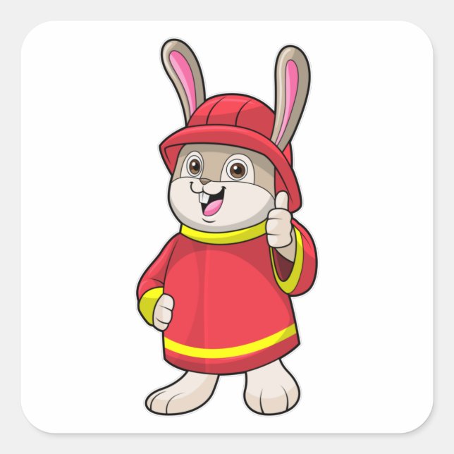Rabbit as Firefighter with Helmet Square Sticker (Front)