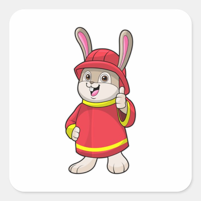 Rabbit as Firefighter with Helmet Square Sticker (Front)