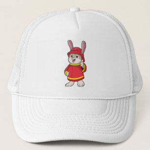 Rabbit as Firefighter with Helmet Trucker Hat