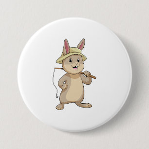 Rabbit as Fisher with Fishing rod 7.5 Cm Round Badge