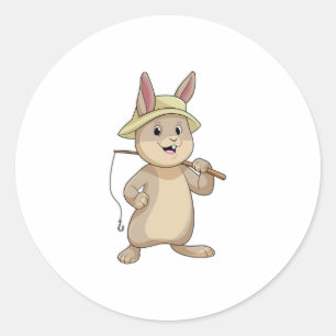 Rabbit as Fisher with Fishing rod Classic Round Sticker