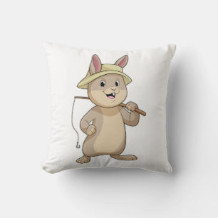 Rabbit as Fisher with Fishing rod Cushion