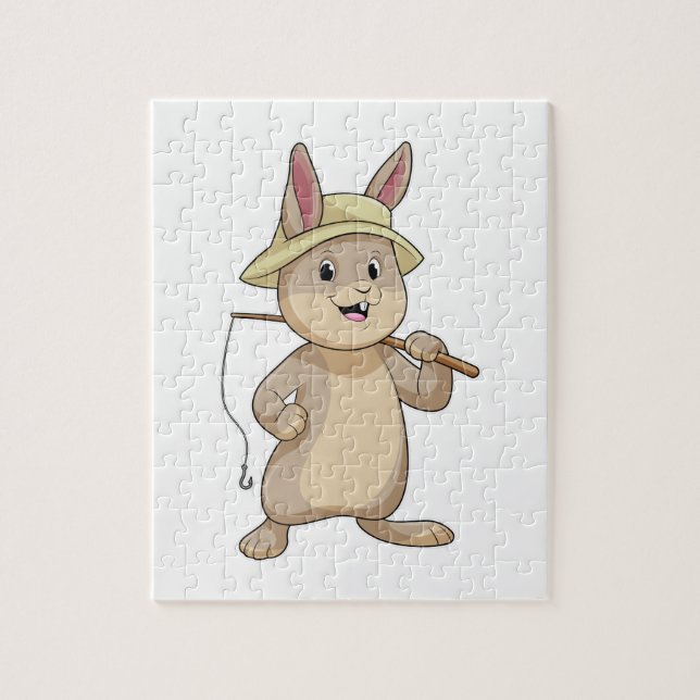 Rabbit as Fisher with Fishing rod Jigsaw Puzzle (Vertical)