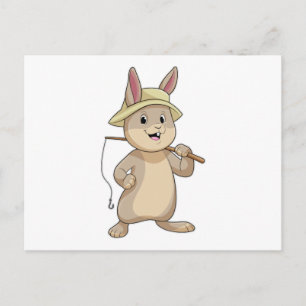 Rabbit as Fisher with Fishing rod Postcard