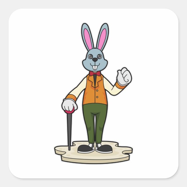 Rabbit as Gentleman with Cane Square Sticker (Front)