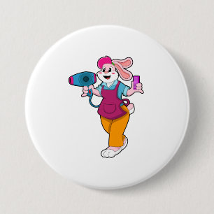 Rabbit as Hairdresser with Hair dryer & Comb 7.5 Cm Round Badge