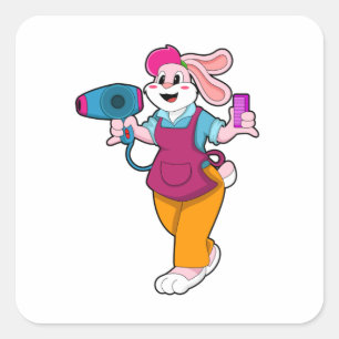 Rabbit as Hairdresser with Hair dryer & Comb Square Sticker