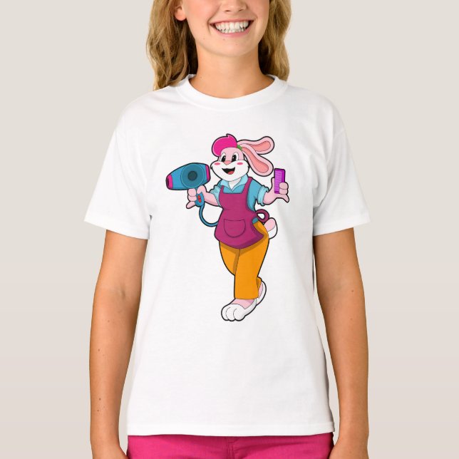 Rabbit as Hairdresser with Hair dryer & Comb T-Shirt (Front)