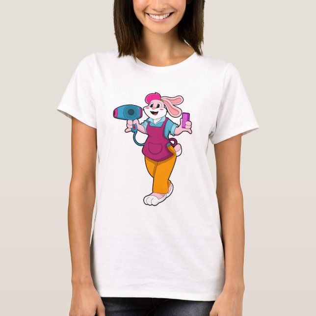 Rabbit as Hairdresser with Hair dryer & Comb T-Shirt (Front)