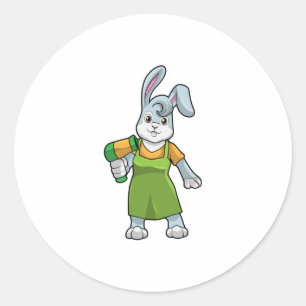 Rabbit as Hairdresser with Hairdryer Classic Round Sticker