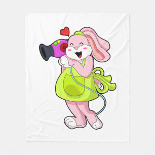 Rabbit as Hairdresser with Hairdryer Fleece Blanket