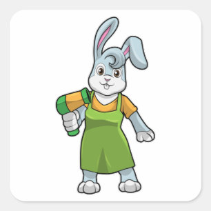 Rabbit as Hairdresser with Hairdryer Square Sticker