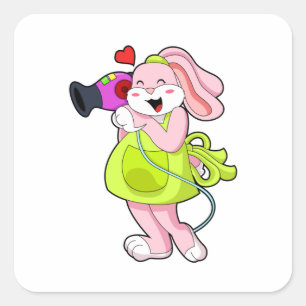 Rabbit as Hairdresser with Hairdryer Square Sticker