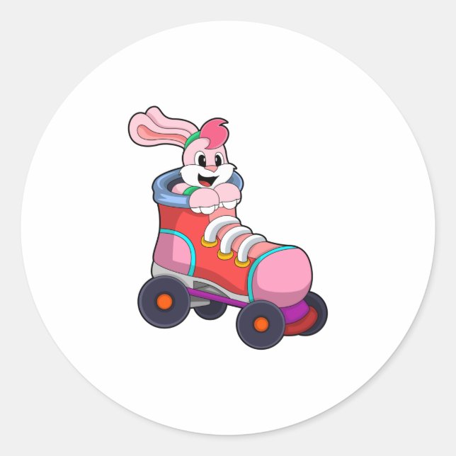 Rabbit as Inline Skater with Inline Skates Classic Round Sticker (Front)
