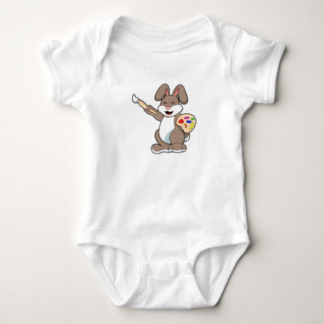 Rabbit as Painter with Brush & Paint Baby Bodysuit (Front)