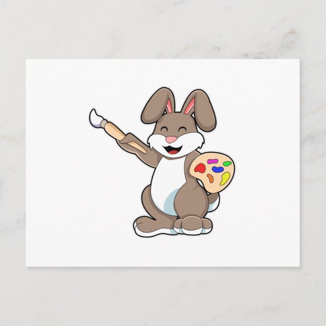 Rabbit as Painter with Brush & Paint Postcard (Front)