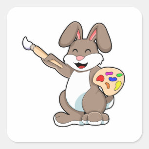 Rabbit as Painter with Brush & Paint Square Sticker