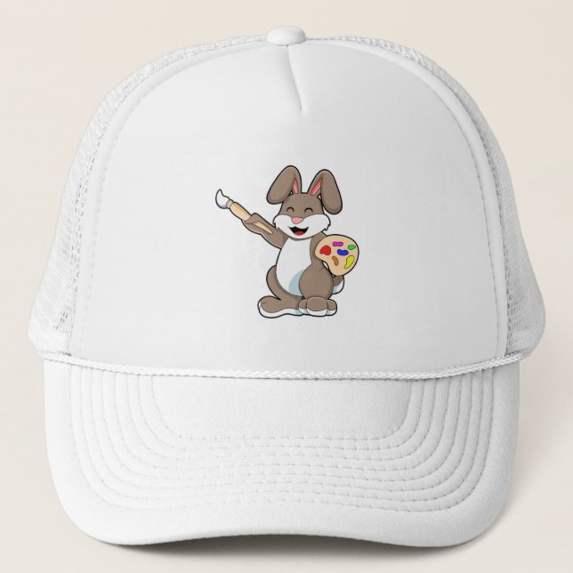 Rabbit as Painter with Brush & Paint Trucker Hat (Front)