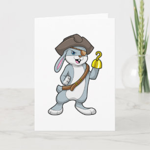 Rabbit as Pirate with Hook hand & Pirate hat Card