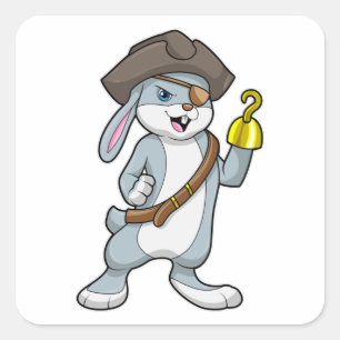 Rabbit as Pirate with Hook hand & Pirate hat Square Sticker