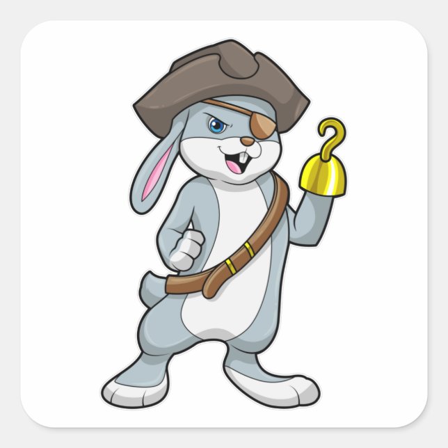 Rabbit as Pirate with Hook hand & Pirate hat Square Sticker (Front)