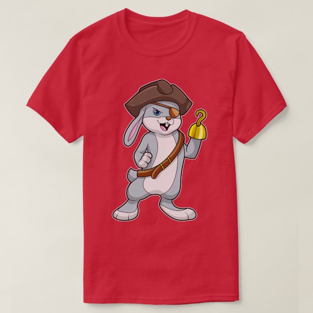 Rabbit as Pirate with Hook hand Pirate hat T-Shirt (Design Front)