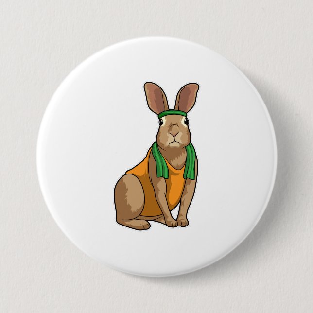 Rabbit as Runner with Towel 7.5 Cm Round Badge (Front)
