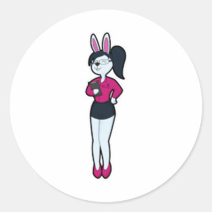Rabbit as Secretary with Notepad & Glasses Classic Round Sticker