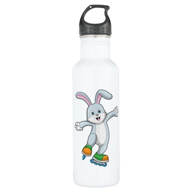 Rabbit as Skater with Inline skates 710 Ml Water Bottle (Front)