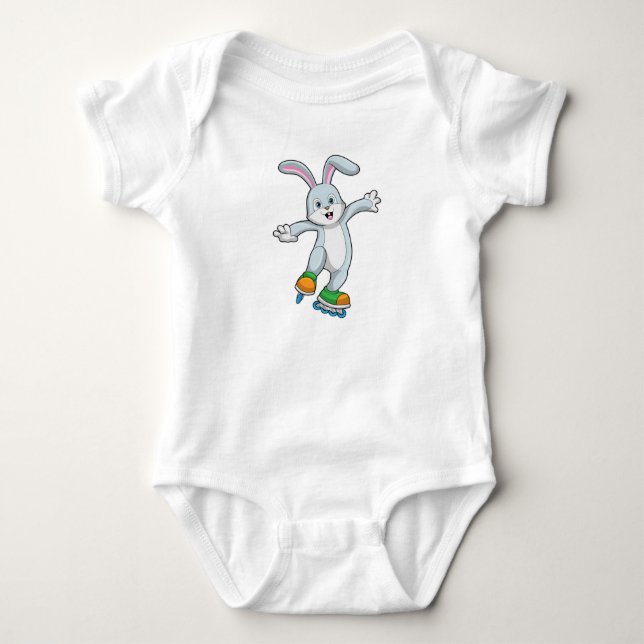 Rabbit as Skater with Inline skates Baby Bodysuit (Front)