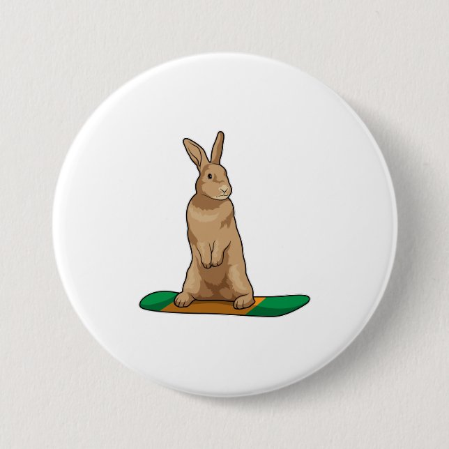 Rabbit as Snowboarder with Snowboard 7.5 Cm Round Badge (Front)