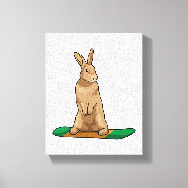 Rabbit as Snowboarder with Snowboard Canvas Print (Front)