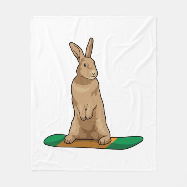 Rabbit as Snowboarder with Snowboard Fleece Blanket (Front)