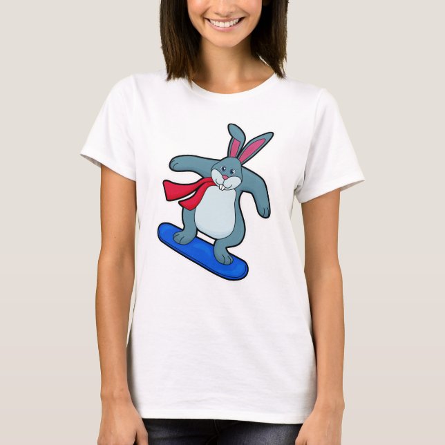 Rabbit as Snowboarder with Snowboard & Scarf T-Shirt (Front)